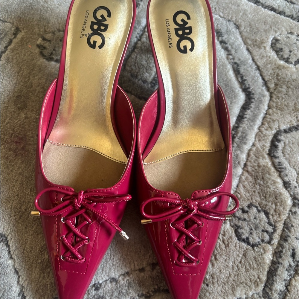 GBG Los Angeles Women's Pink Mules with Bow Detail